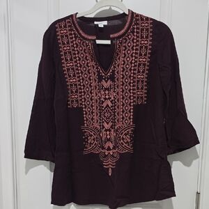 Embroidered Women's Top - Black and Pink
